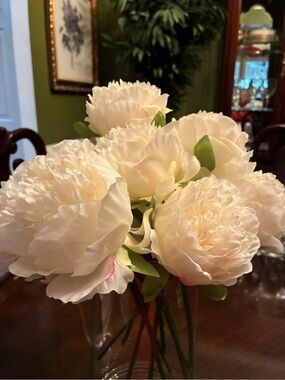 Artificial Eleven Peony Bouquet in Cream  & Six White Roses - & 42 Small Roses.